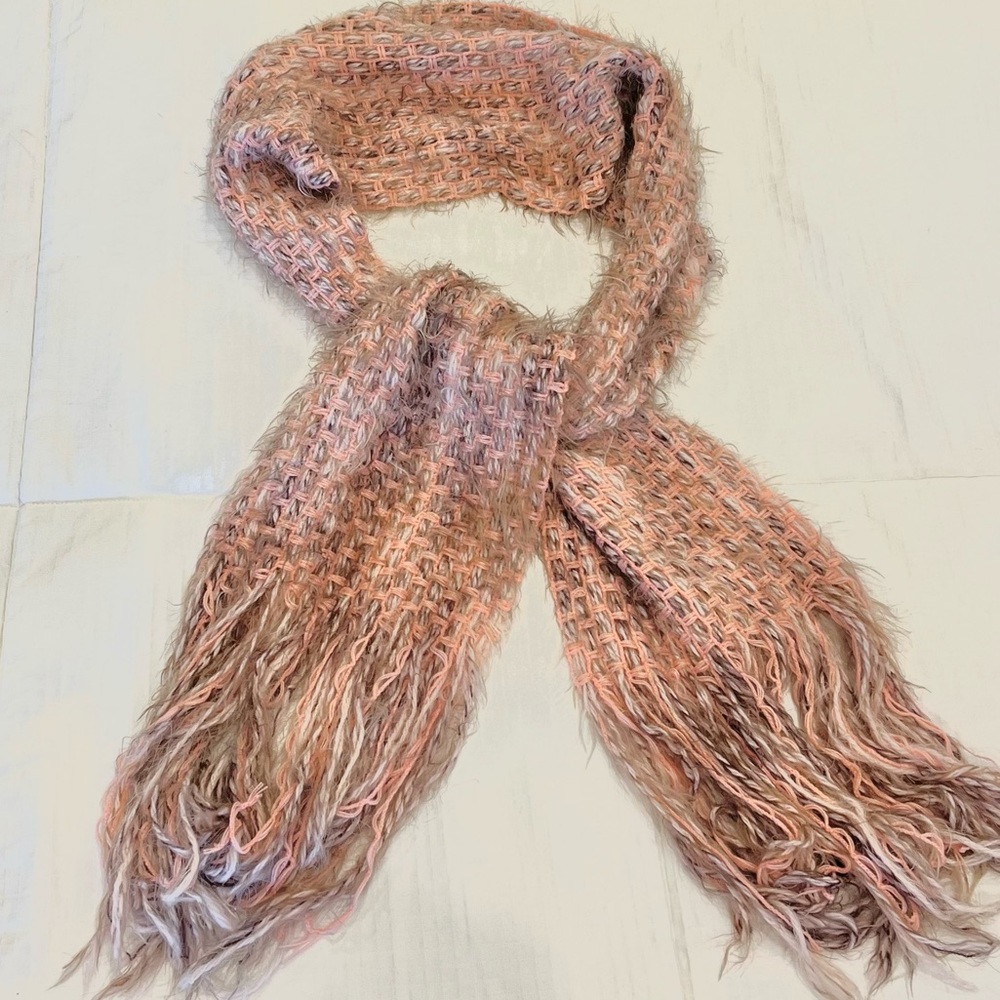 Saks Raffaello Bettini Italian made Wool Blend Scarf in Blush Pink, Cream, Gray